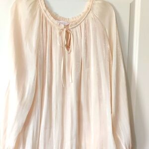 Elegant Cream Shimmer Blouse with Tie Neck